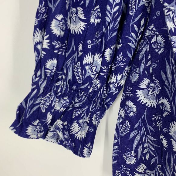 Universal Thread Blue Floral Print Puff 3/4 Sleeve Ruffle Top Blouse Size Small - Picture 7 of 8